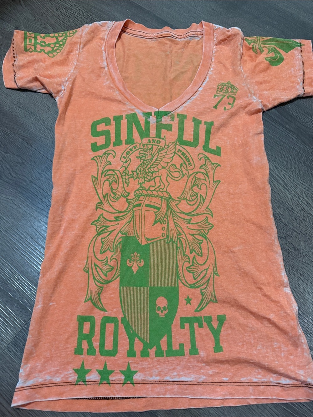 Sinful Orange Short Sleeve Tee with Green Graphic